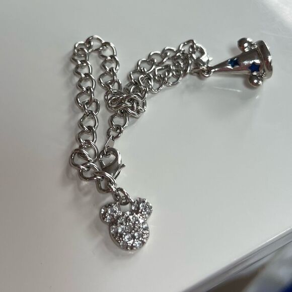 Disney Parks Silver Rhinestone Fantasia Sorcerer Hat Mickey Mouse Charm Bracelet - Picture 6 of 10